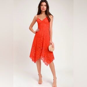 One Wish Orange Lace Midi Dress